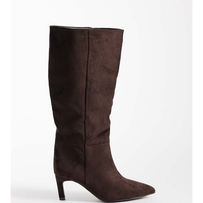 SEQWL Wide Fit Benz faux suede knee high kitten heel boots in