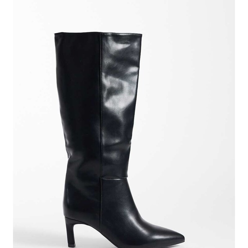 SEQWL Wide Fit Benz knee high kitten heel boots in black