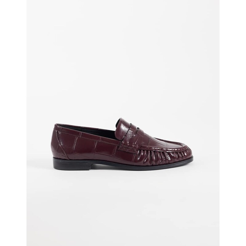 ASOS DESIGN Minnie ruched detail loafer in burgundy croc-Red