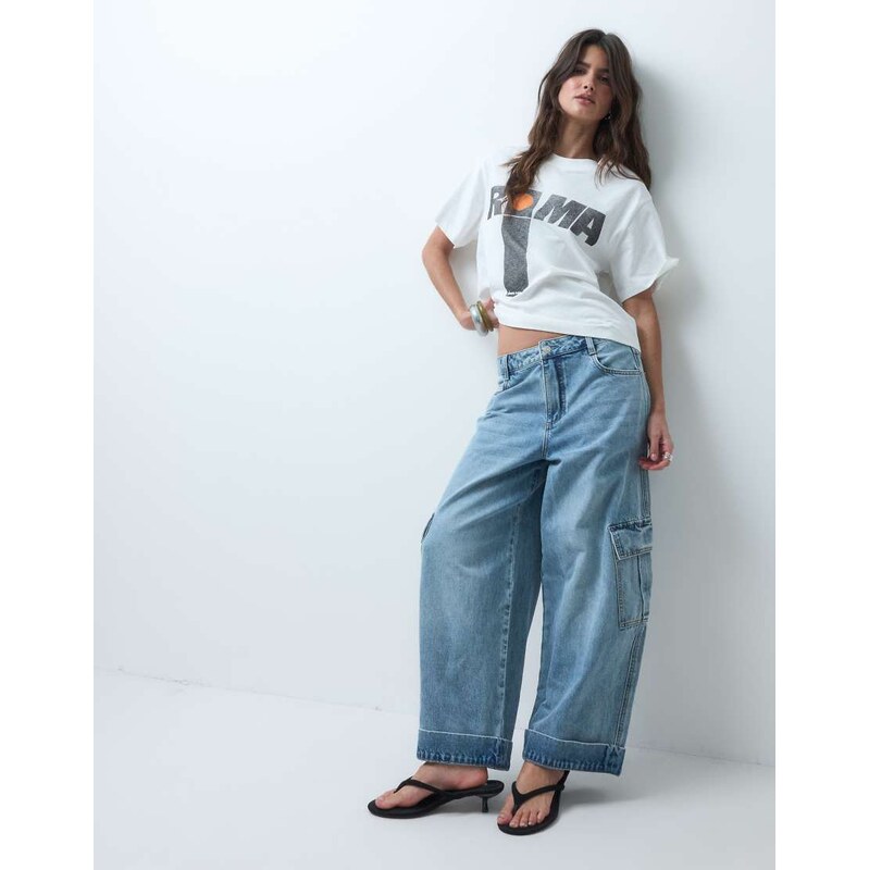 ASOS DESIGN utility cargo jean in lightwash blue