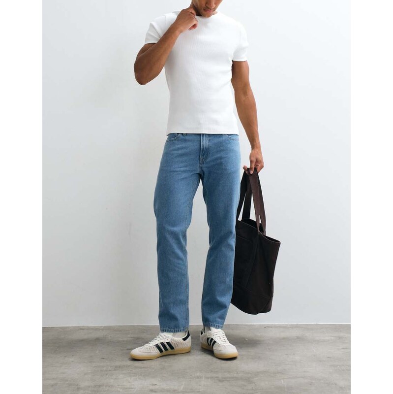 JJ Rebel Noah straight jeans in mid blue wash