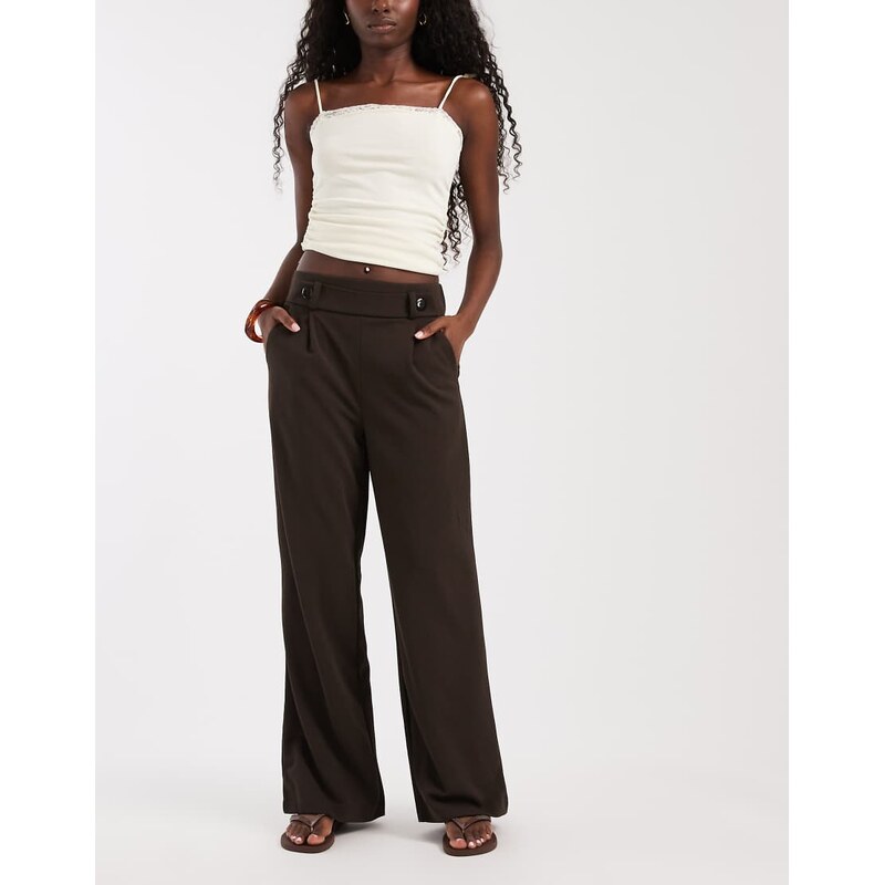 Vero Moda button detail wide leg trousers in chocolate brown