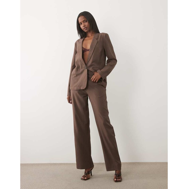 Vila wide leg tailored trouser co-ord in chocolate brown