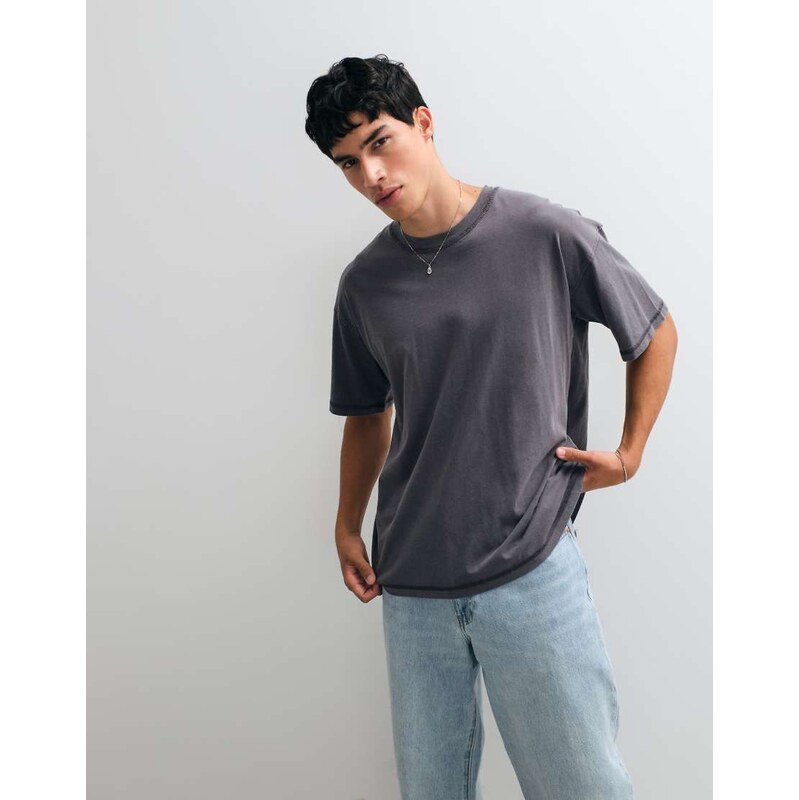 Jack & Jones oversized t-shirt in washed charcoal-Grey