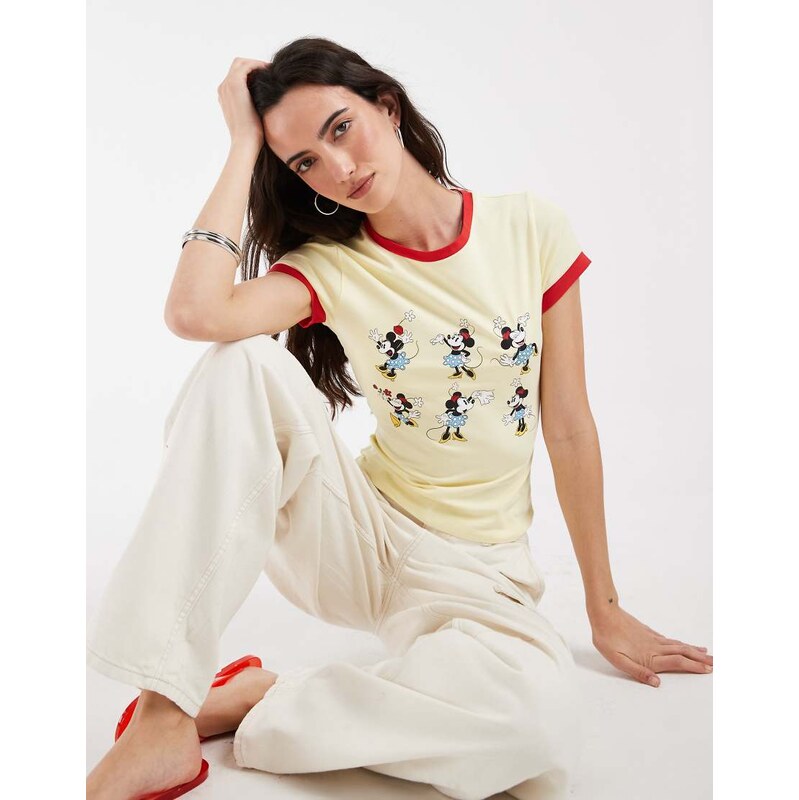 ASOS DESIGN Disney ringer baby tee with Minnie Mouse chart print