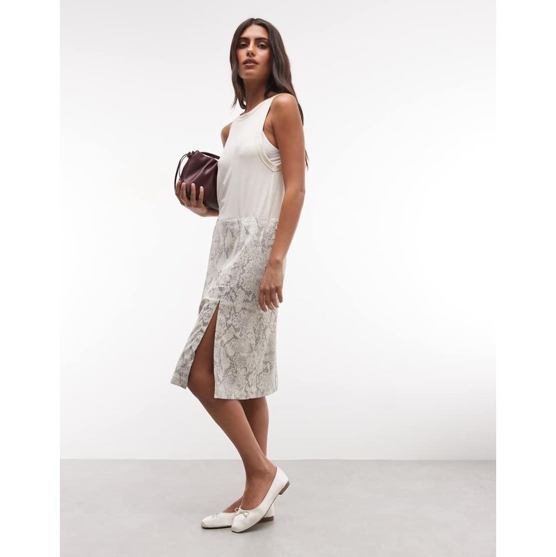 Monki knee length skirt in snake print-Brown