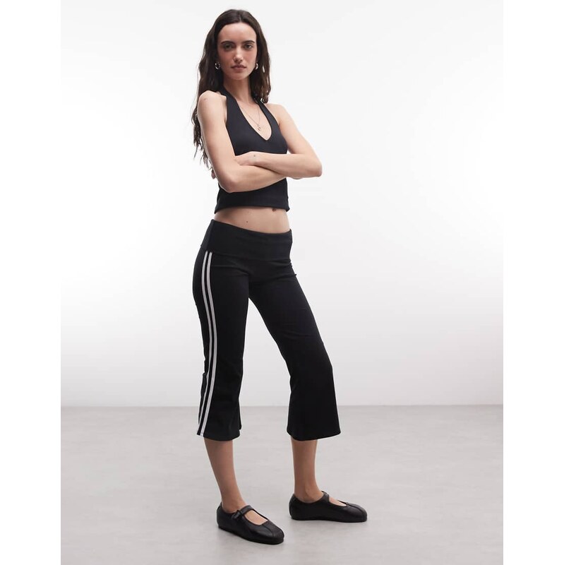 COLLUSION flared capri leggings in black with sporty stripe