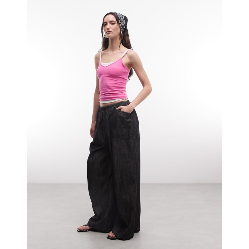 COLLUSION wide leg skinny tie waist baggy trouser in charcoal