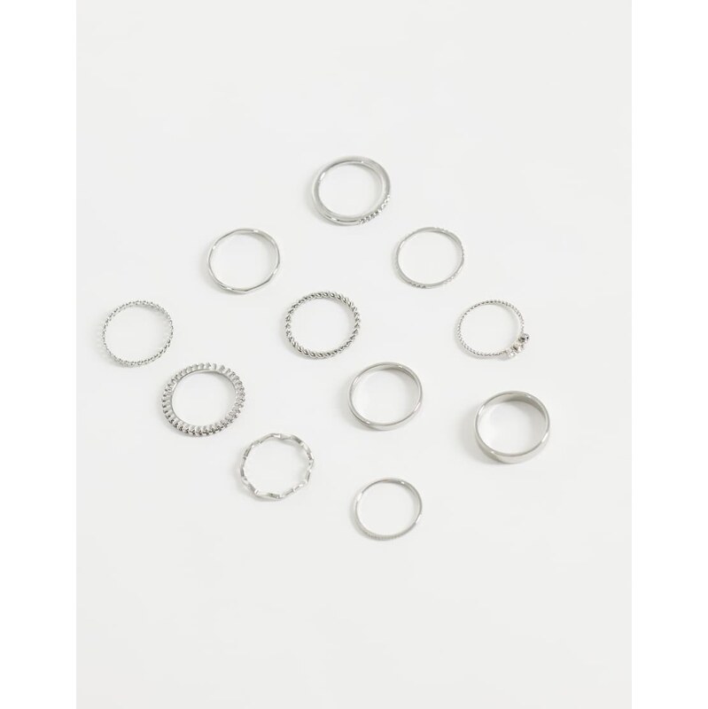 ASOS DESIGN multi-pack of everyday stacking rings in silver tone