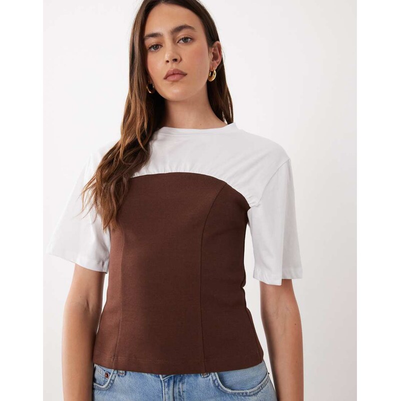 ASOS DESIGN short sleeve with contrast bandeau top in chocolate