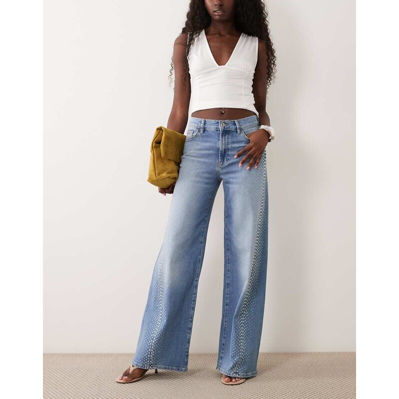 Mango Erin 100% cotton wide leg jean with embellished side in