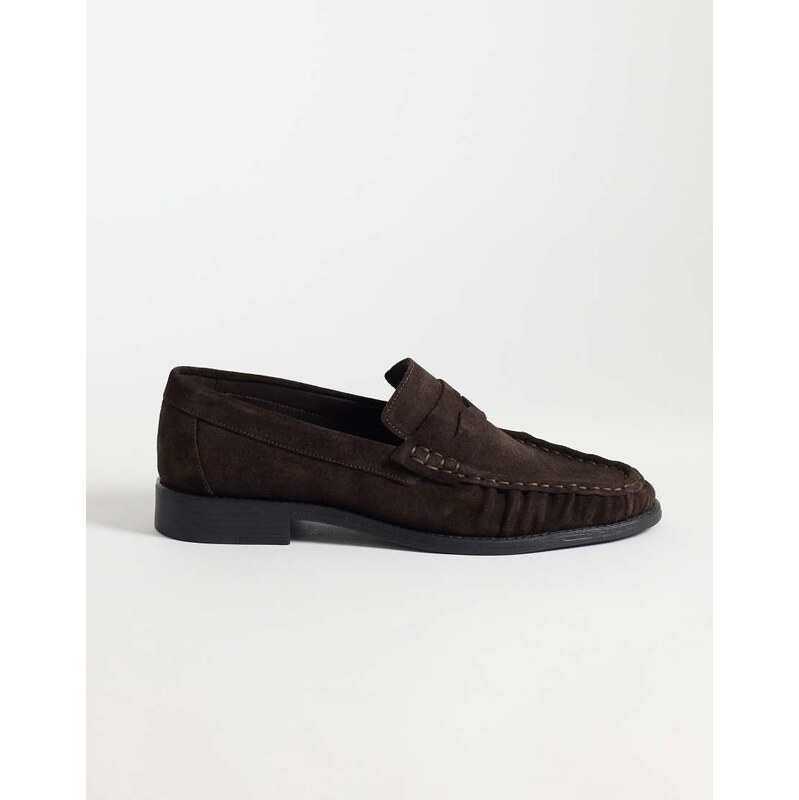 Noak made in Portugal loafers in brown suede with ruched apron