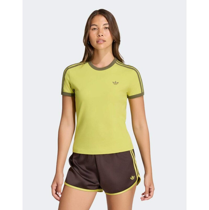 adidas Originals 3 stripes slim tee in preloved lime / olive
