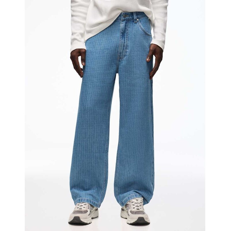 Bershka Textured jeans in light bue-Blue