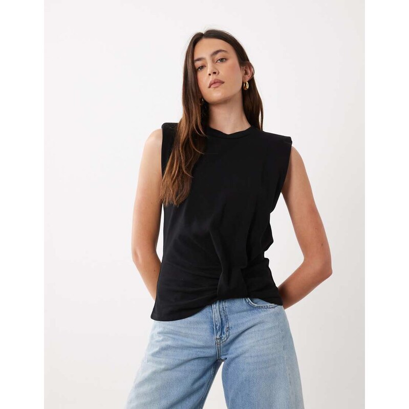 ASOS DESIGN Knotted hem detail tank top in black
