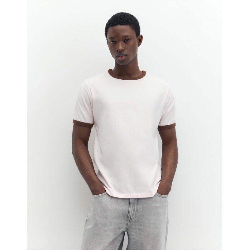Pull&Bear Contrast trim t-shirt in pink