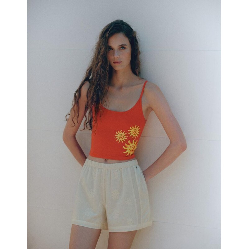 Pull&Bear Sun graphic crop top in red