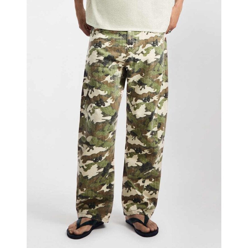 Bershka Crossover-waist print jeans in green