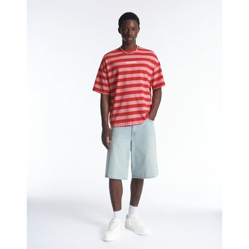 Pull&Bear Striped stwd t-shirt in red