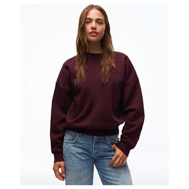 Bershka Round neck sweatshirt in burgundy-Red