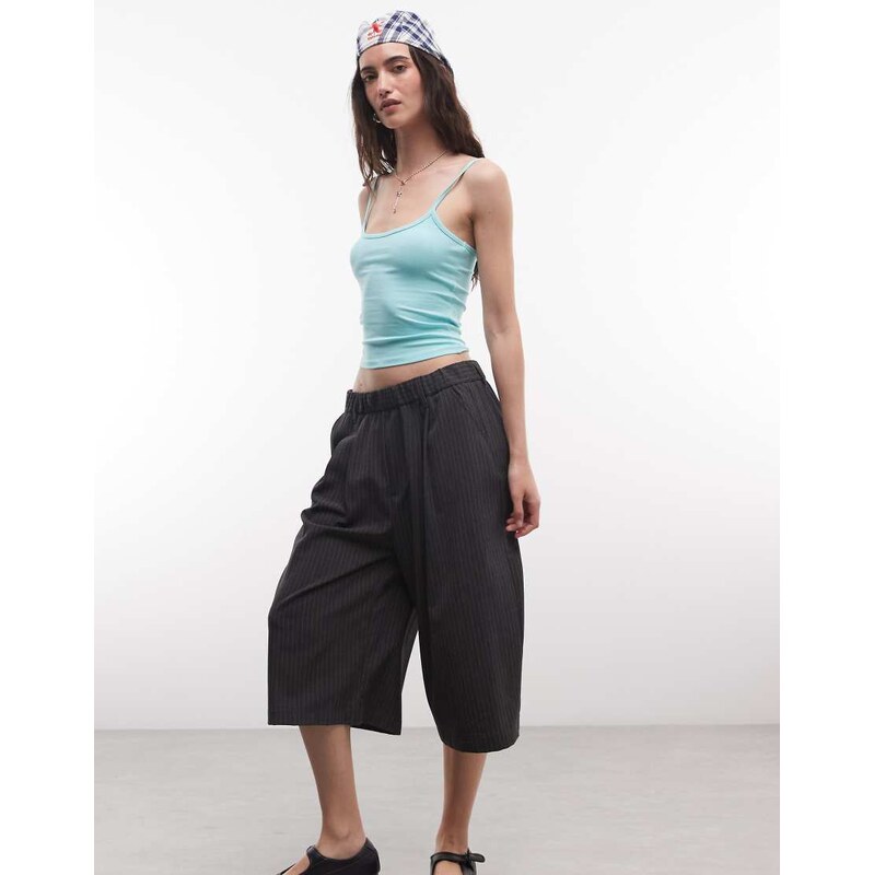 COLLUSION pinstripe longline jort in navy-Multi
