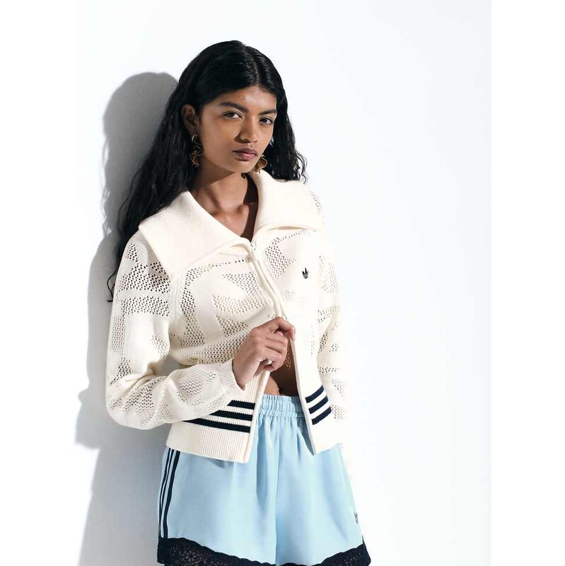 adidas Originals x ASOS knitted crochet track top in off white