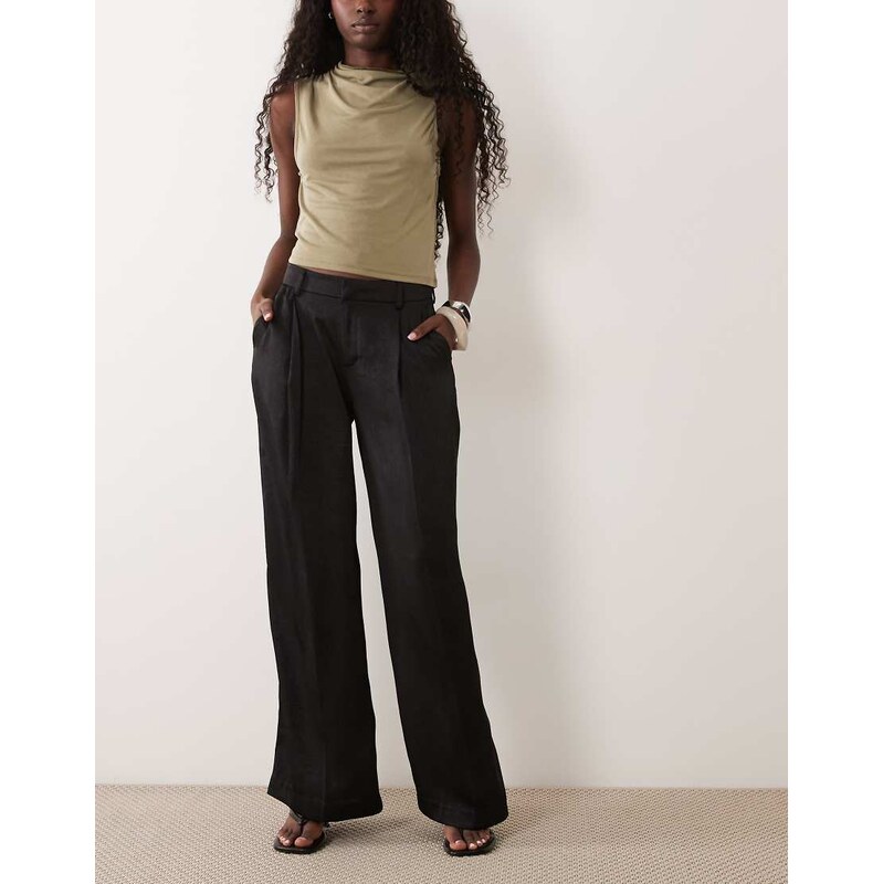 Gina Tricot pleated satin trousers in black