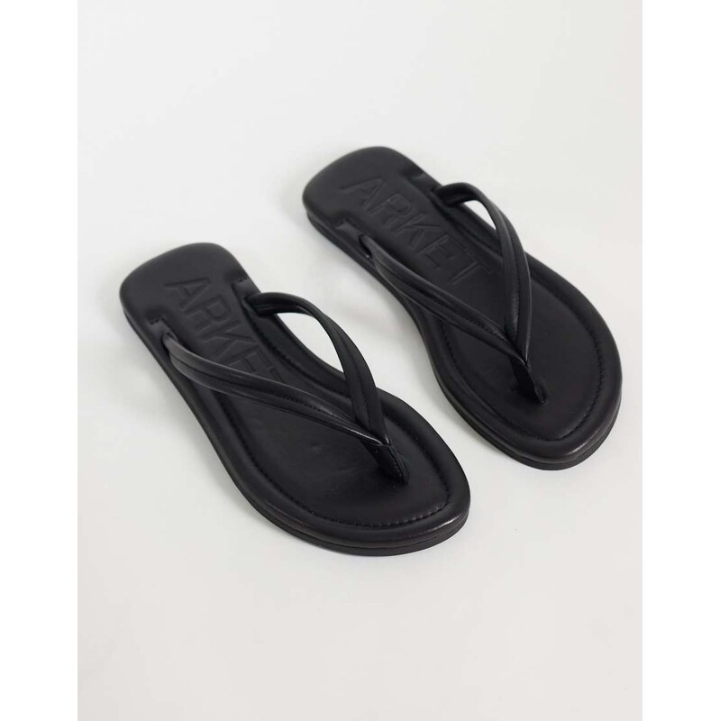 ARKET premium leather square toe flat flip flop thong sandal in