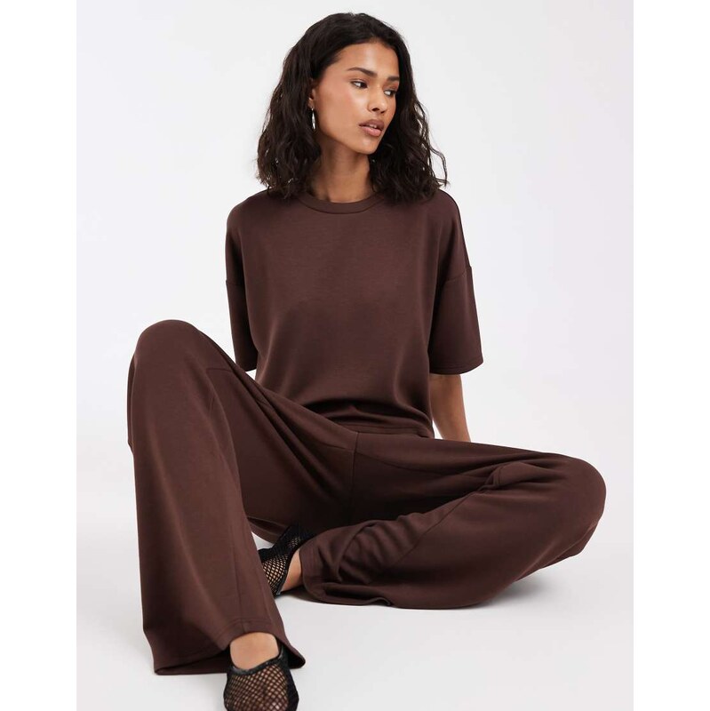 Pieces short sleeve slouchy sweat top co-ord in coffee brown
