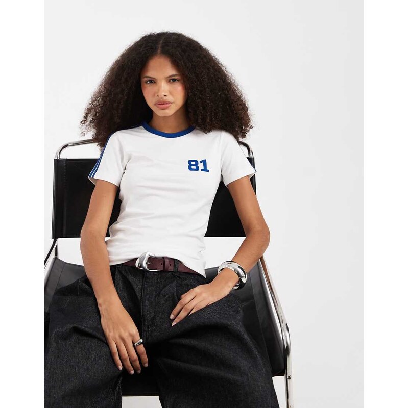 JJXX fitted tee in white with blue piping