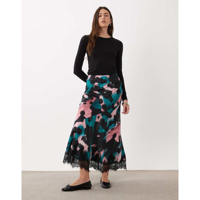 ASOS DESIGN satin fishtail maxi skirt in neo animal print-Multi