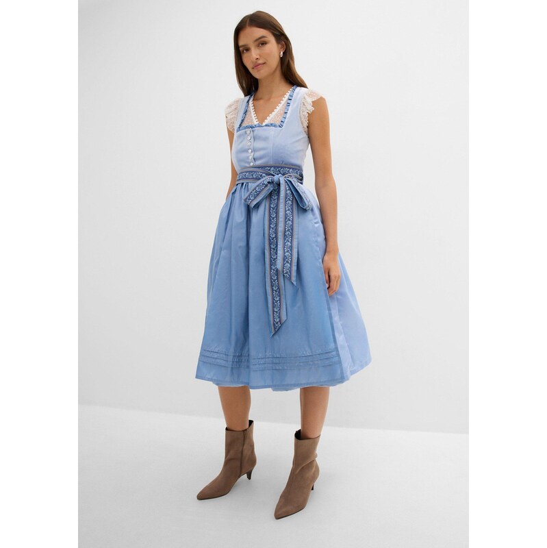 bonprix Dirndl se sametem, v délce midi (2dílná souprava) modrá