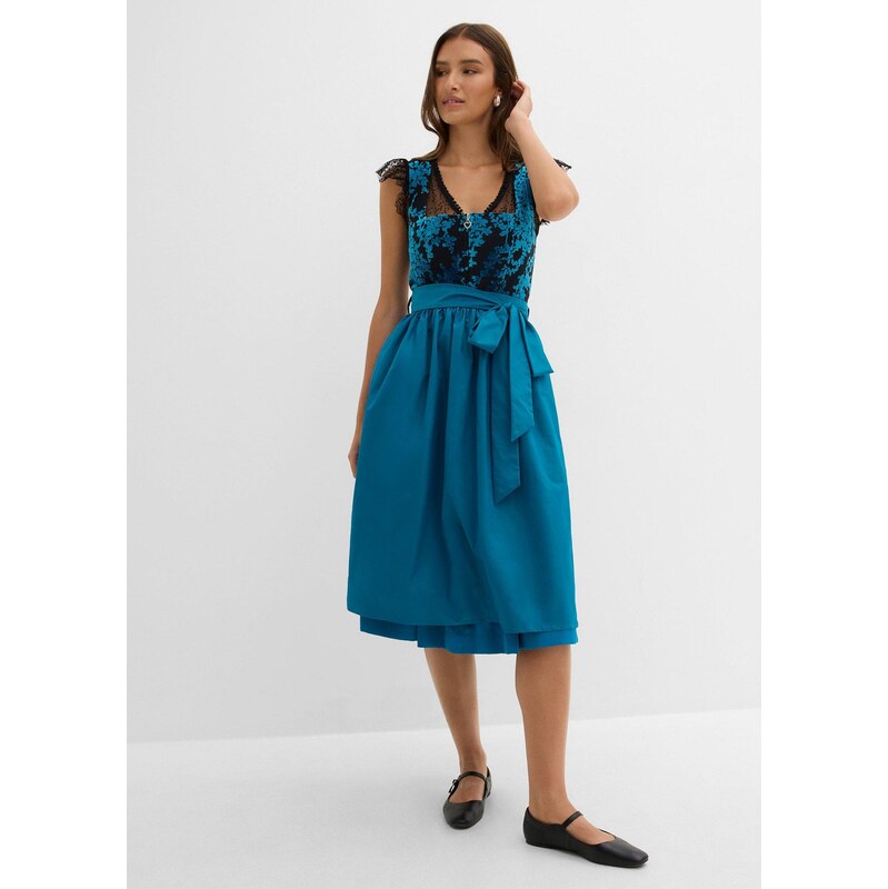 bonprix Dirndl se sametem, v délce midi (2dílná souprava) modrá