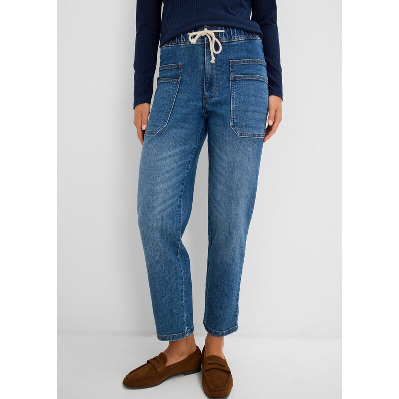 bonprix Džíny Straight, High Waist, zkrácené modrá Žena