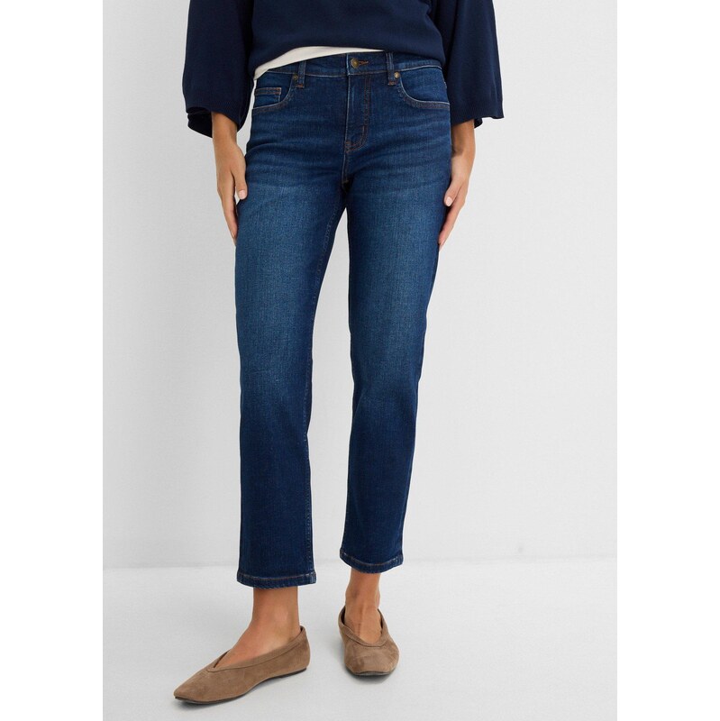 bonprix Džíny Straight, Mid Waist, zkrácené modrá Žena