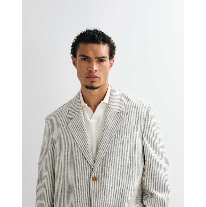 ASOS DESIGN oversized suit jacket in ecru stripe-White