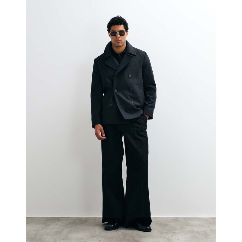 Mango double breasted tailored jacket in charcoal-Grey