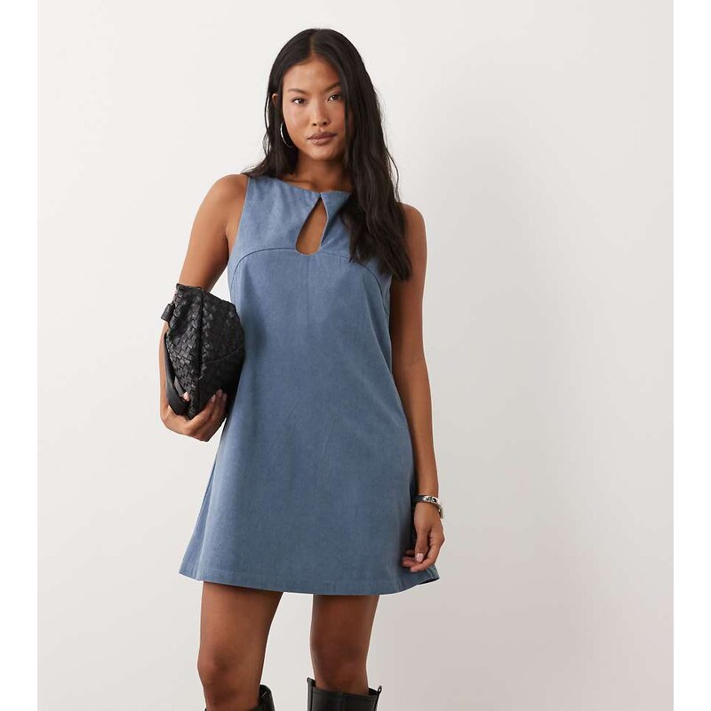 ASOS Petite ASOS DESIGN Petite cord slash neck keyhole mini