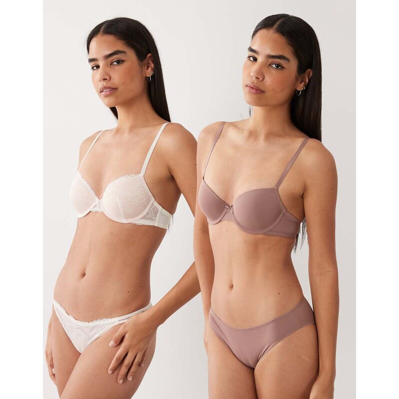 Dorina Chloe 2 pack padded balcony bra with lace detail in ivory