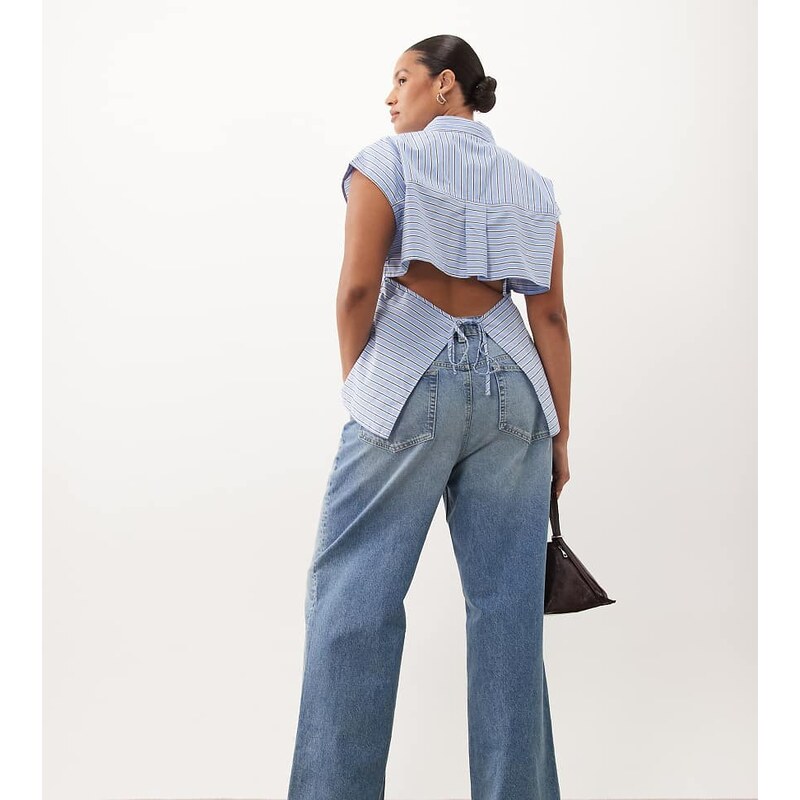 ASOS Curve ASOS DESIGN Curve open back sleeveless shirt in blue