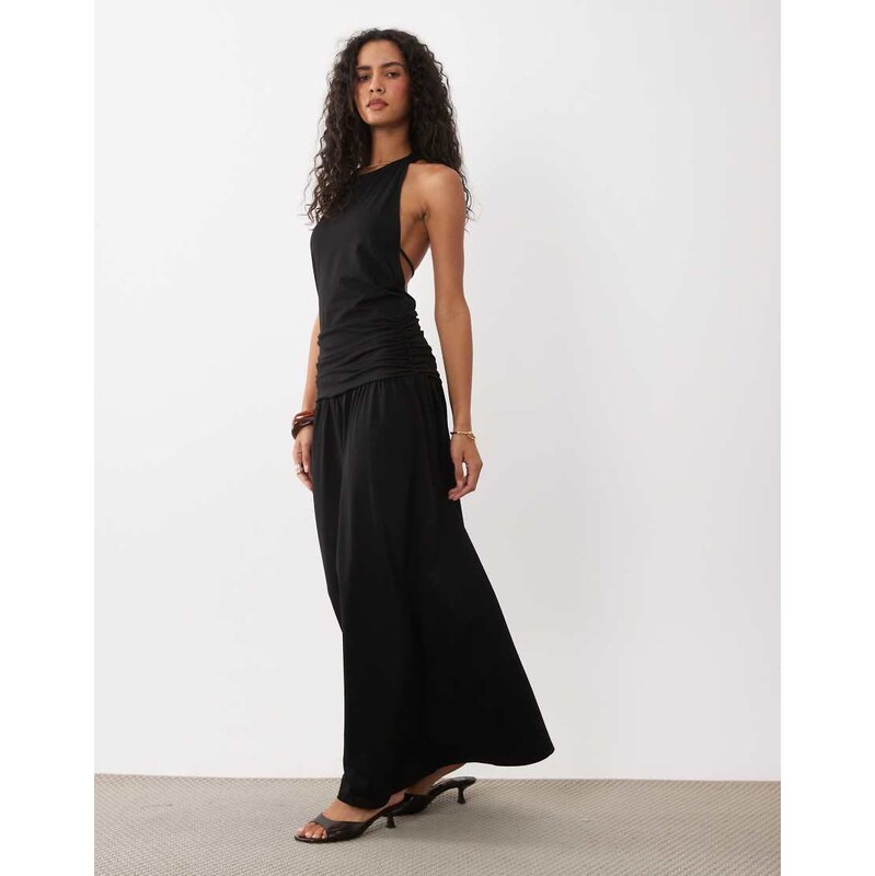 ASOS DESIGN racer drop waist open back tie midi in black