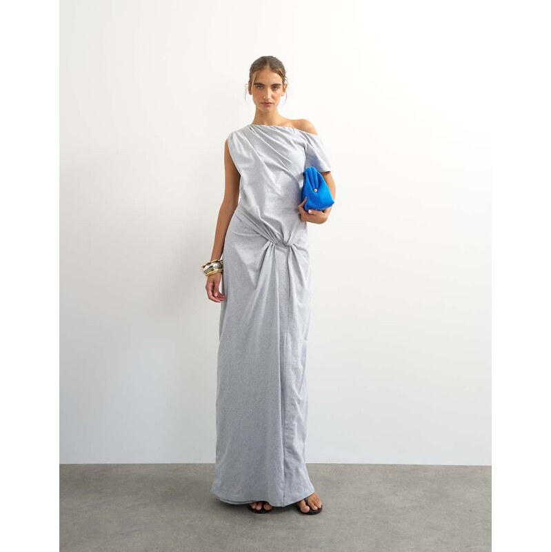 Topshop premium cotton jersey draped asymmetric maxi dress in