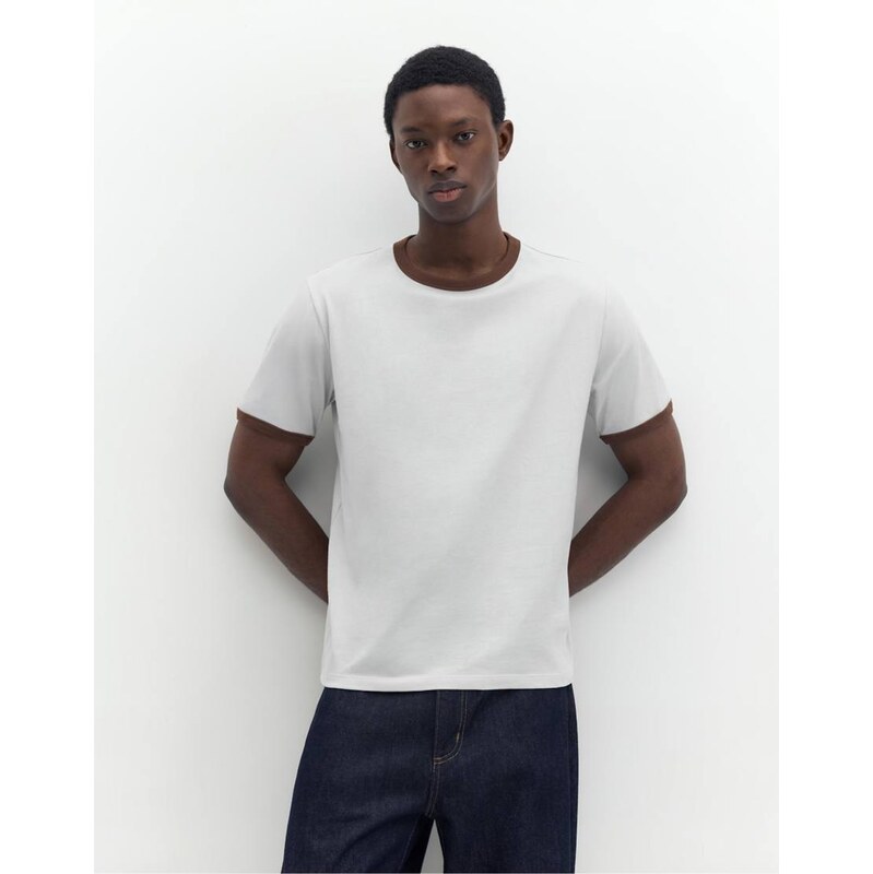 Pull&Bear Contrast trim t-shirt in sky blue