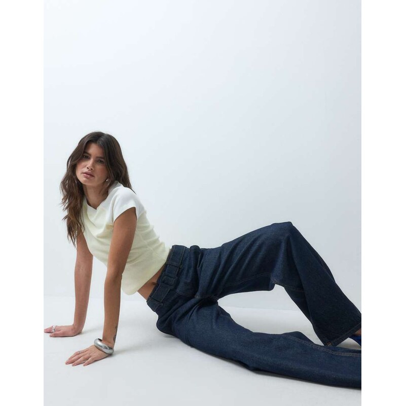 ASOS DESIGN Tapered self covered jean in rinse-Navy