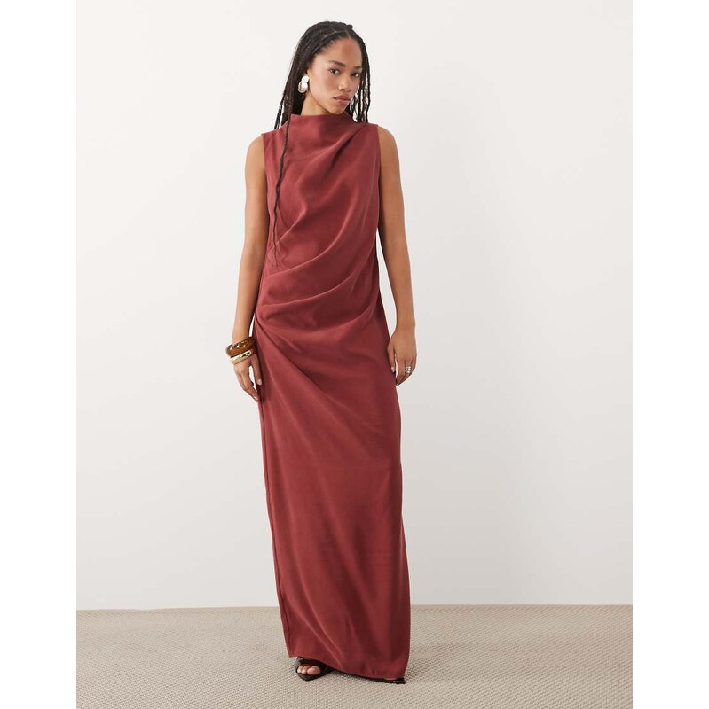 ASOS DESIGN column slouchy hip maxi dress russet brown