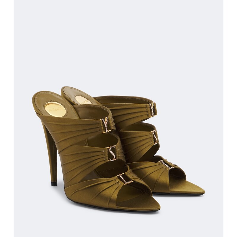 Saint Laurent Emilie embellished crêpe satin mules