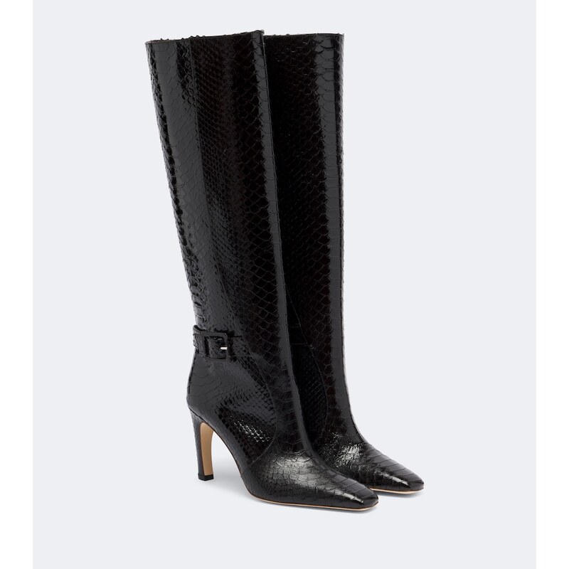 Malone Souliers Raven croc-effect leather knee-high boots