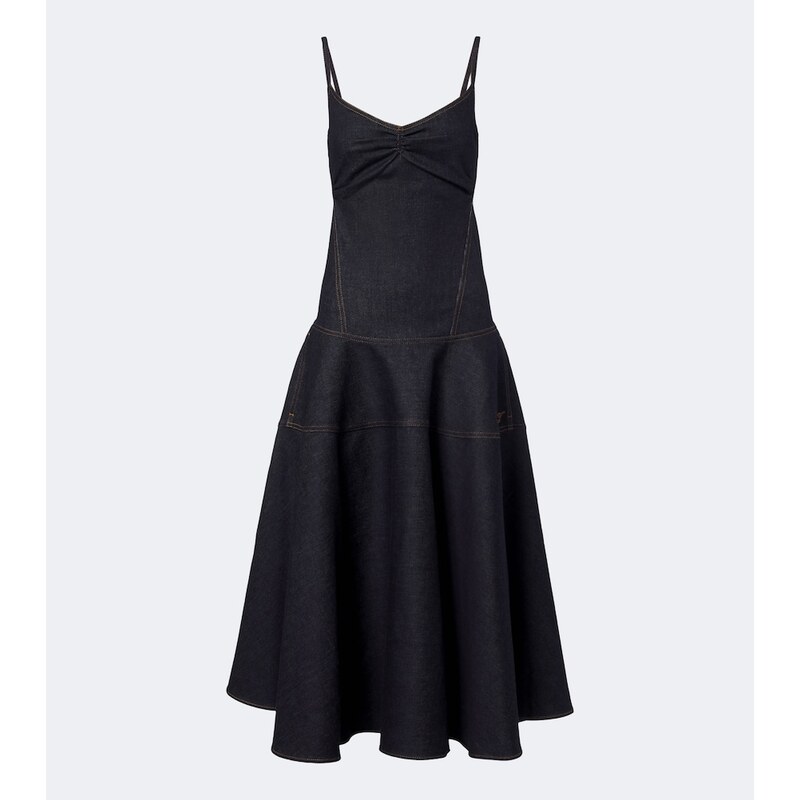 Jacquemus Pina de-Nîmes gathered denim midi dress