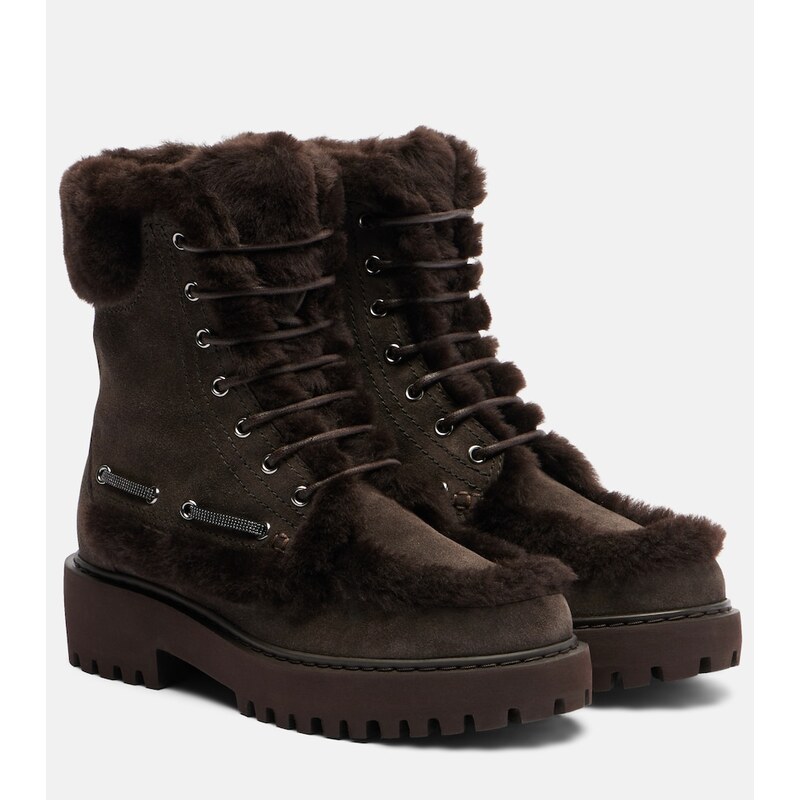Brunello Cucinelli Monili shearling-trimmed suede lace-up boots