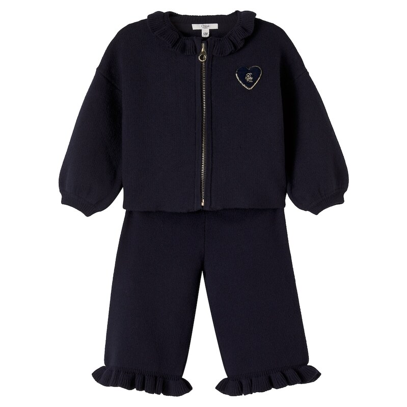 Chloé Kids Baby cotton and wool cardigan and pants set